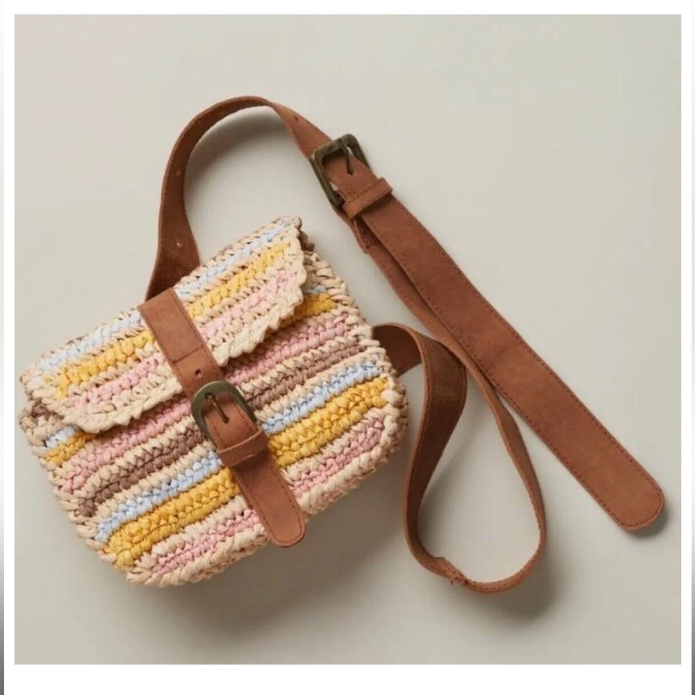ANABAGLISH belt bag raffia and leather striped